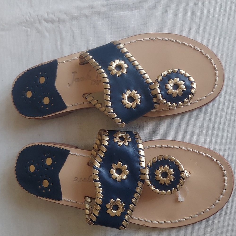 NWOT Jack Rogers Flat Sandal Women's Size 5M Navy and Gold